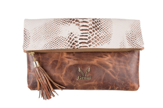 PULL UP IN TAN-WHITE PYTHON CLUTCH