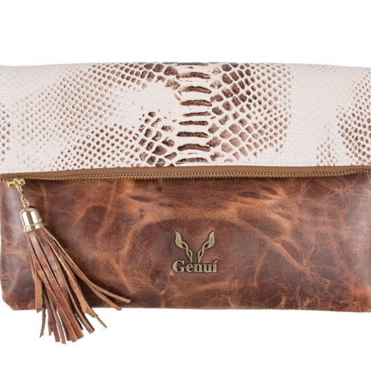 PULL UP IN TAN-WHITE PYTHON CLUTCH