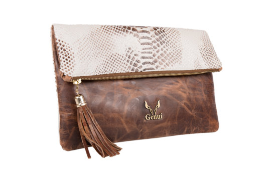 PULL UP IN TAN-WHITE PYTHON CLUTCH