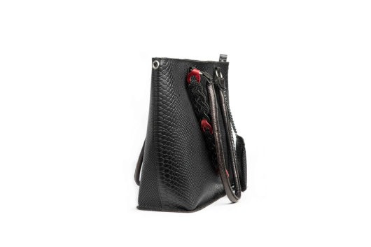 PYTHON EFFECT SHOULDER BAG IN BLACK WITH RED HOOPS "LARGE"