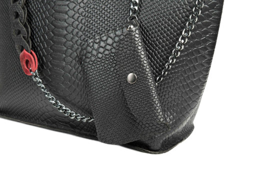 PYTHON EFFECT SHOULDER BAG IN BLACK WITH RED HOOPS "LARGE"