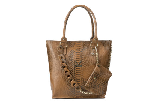 PYTHON EFFECT SHOULDER BAG IN TAN "MEDIUM"