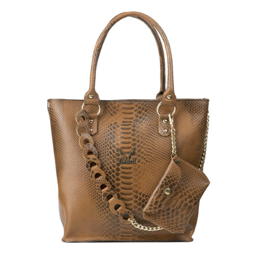 PYTHON EFFECT SHOULDER BAG IN TAN "MEDIUM"