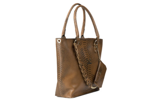 PYTHON EFFECT SHOULDER BAG IN TAN "MEDIUM"