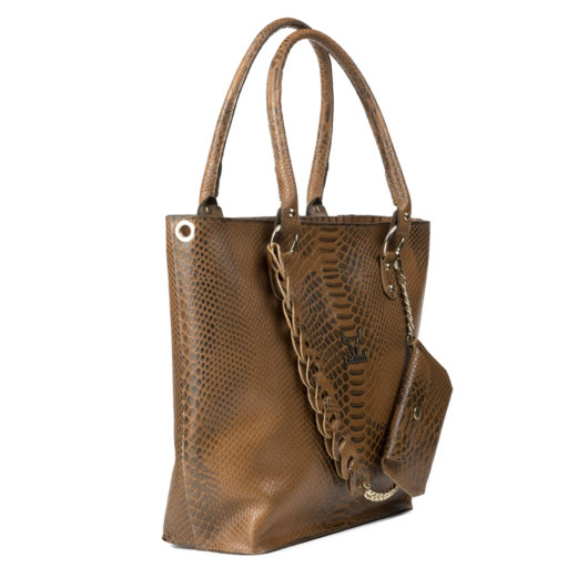 PYTHON EFFECT SHOULDER BAG IN TAN "MEDIUM"