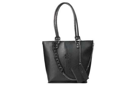 PYTHON EFFECT SHOULDER BAG IN BLACK "LARGE"