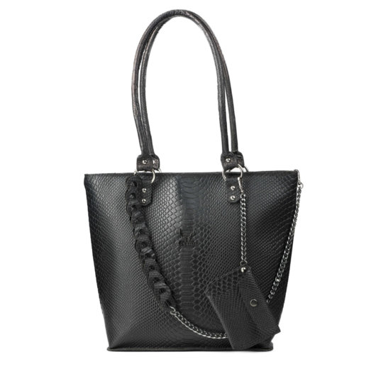 PYTHON EFFECT SHOULDER BAG IN BLACK "LARGE"