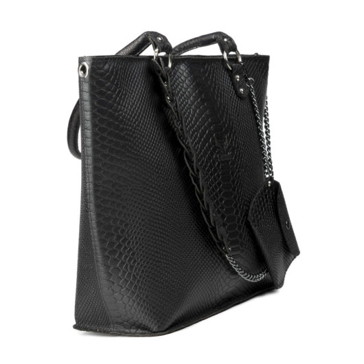 PYTHON EFFECT SHOULDER BAG IN BLACK "LARGE"