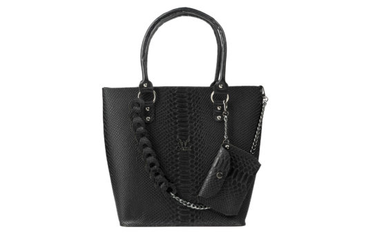 PYTHON EFFECT SHOULDER BAG IN BLACK "MEDIUM"