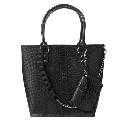 PYTHON EFFECT SHOULDER BAG IN BLACK "MEDIUM"