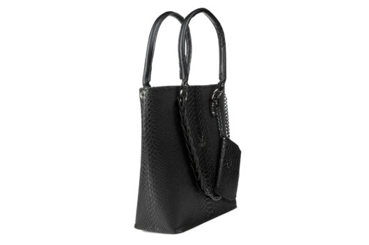 PYTHON EFFECT SHOULDER BAG IN BLACK "MEDIUM"