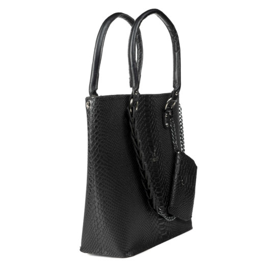 PYTHON EFFECT SHOULDER BAG IN BLACK "MEDIUM"