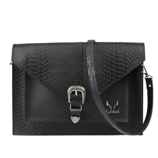 PYTHON EFFECT VINTAGE CLUTCH BAG IN BLACK