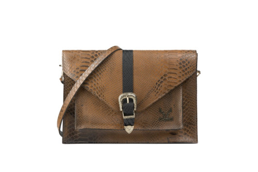 PYTHON EFFECT VINTAGE CLUTCH BAG IN TAN