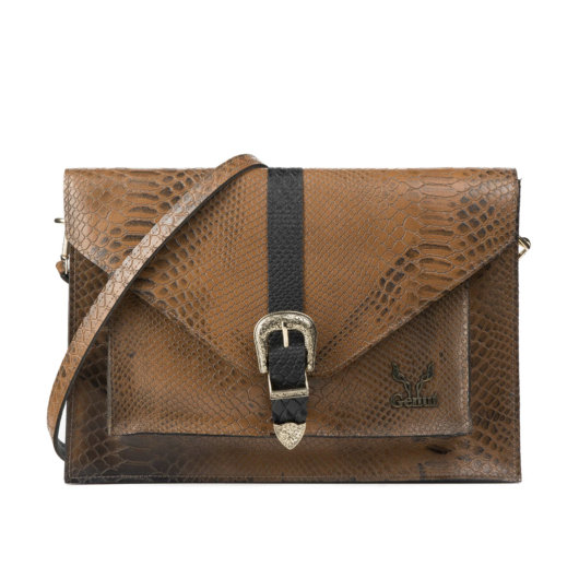 PYTHON EFFECT VINTAGE CLUTCH BAG IN TAN