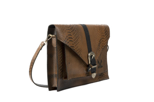 PYTHON EFFECT VINTAGE CLUTCH BAG IN TAN