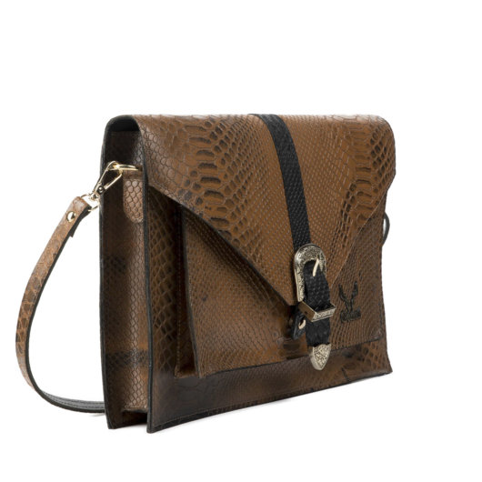 PYTHON EFFECT VINTAGE CLUTCH BAG IN TAN