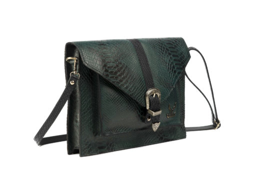 PYTHON EFFECT VINTAGE CLUTCH BAG IN DARK GREEN