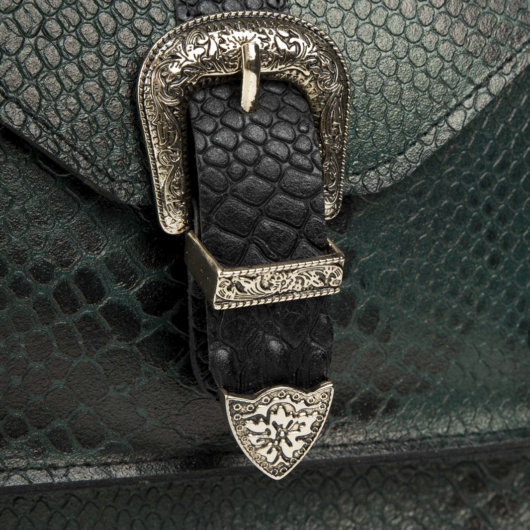 PYTHON EFFECT VINTAGE CLUTCH BAG IN DARK GREEN