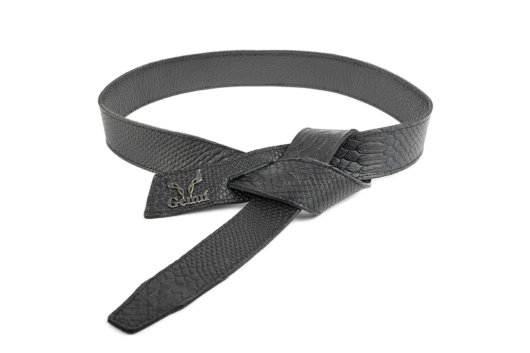 BLACK LEATHER LOGO BELT (NICKEL)