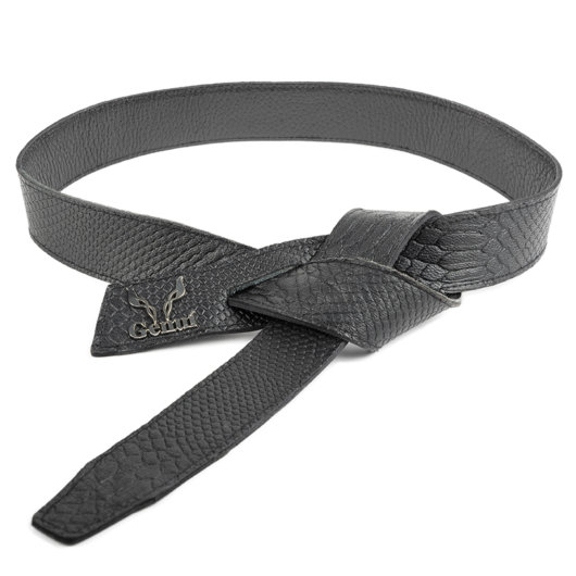 BLACK LEATHER LOGO BELT (NICKEL)