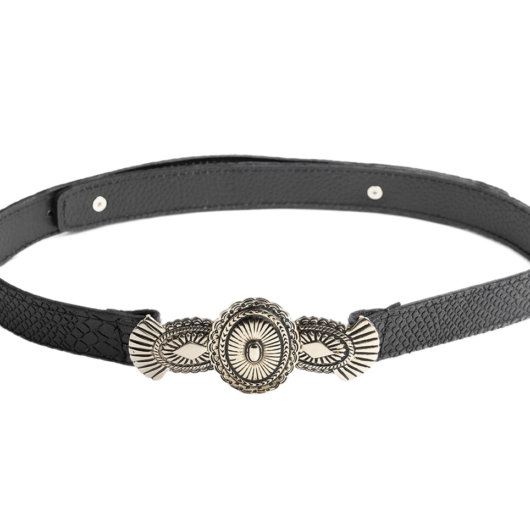 BLACK LEATHER BELT WITH TRADITIONAL BUCKLE (NICKEL)