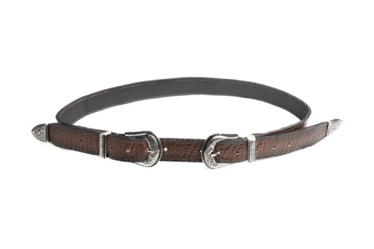 BROWN LEATHER BELT WITH DOUBLE VINTAGE BUCKLE (NICKEL)