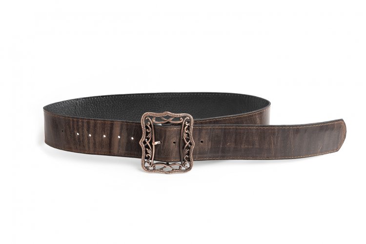 VINTAGE STYLE LEATHER BELT IN BROWN (BRONZE HARDWARE)