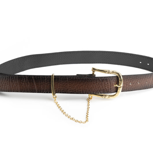 LEATHER BELT WITH BROWN CHAIN (GOLD)