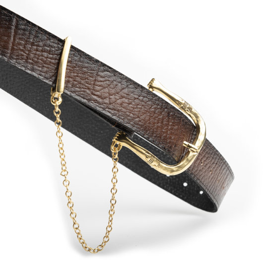 LEATHER BELT WITH BROWN CHAIN (GOLD)