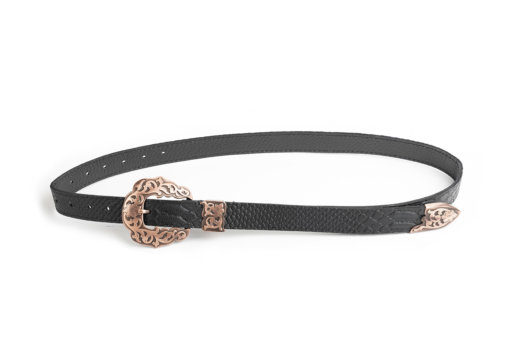 VINTAGE LEATHER BELT IN BLACK (ROSE GOLD)