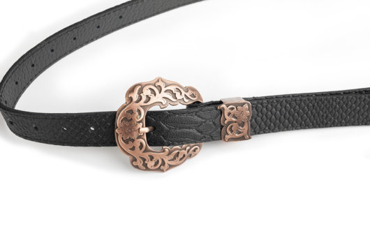 VINTAGE LEATHER BELT IN BLACK (ROSE GOLD)