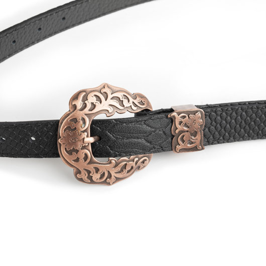 VINTAGE LEATHER BELT IN BLACK (ROSE GOLD)