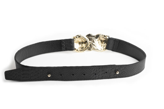 BLACK LEATHER BELT WITH TRADITIONAL BUCKLE (GOLD)