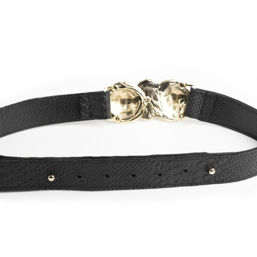 BLACK LEATHER BELT WITH TRADITIONAL BUCKLE (GOLD)