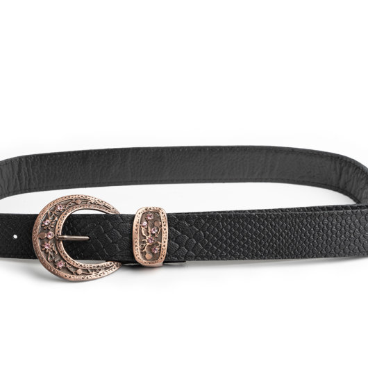 STRASS DETAILED VINTAGE LEATHER BELT (ROSE GOLD)