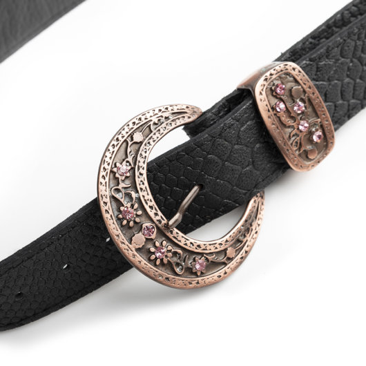 STRASS DETAILED VINTAGE LEATHER BELT (ROSE GOLD)