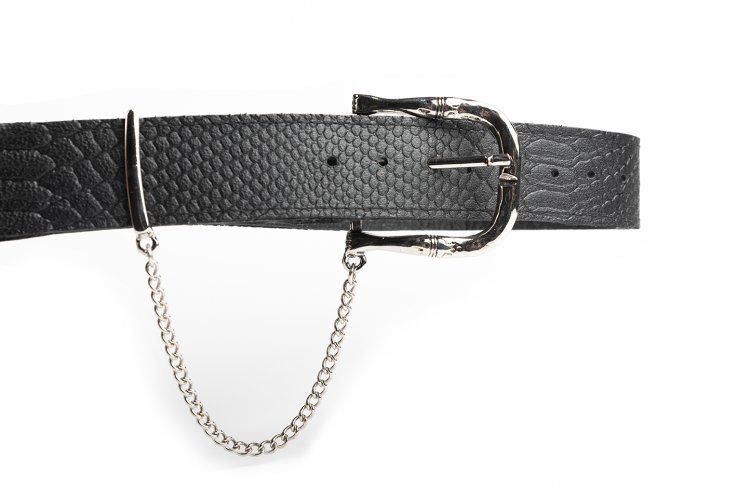 BLACK LEATHER BELT WITH CHAIN (NICKEL HARDWARE)