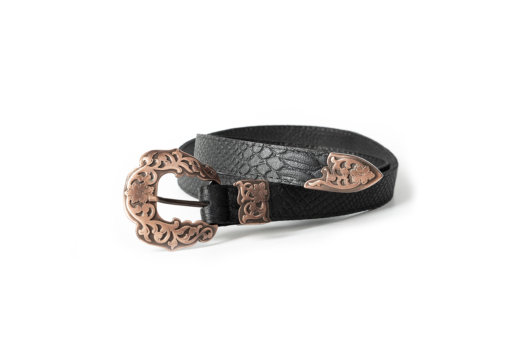 VINTAGE LEATHER BELT IN BLACK (ROSE GOLD)