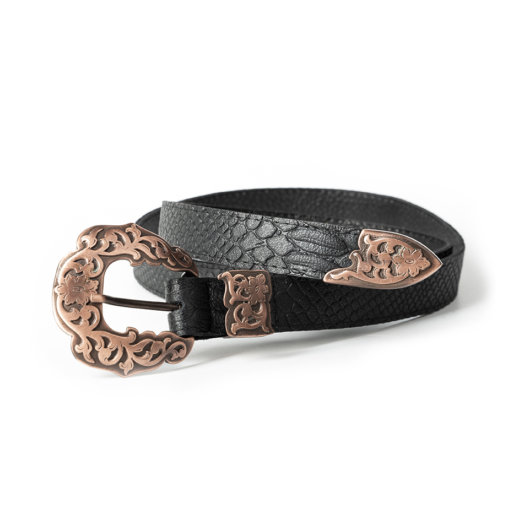 VINTAGE LEATHER BELT IN BLACK (ROSE GOLD)