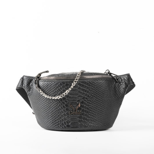 PYTHON EFFECT BELT BAG IN BLACK