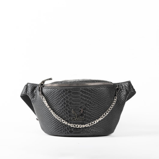 PYTHON EFFECT BELT BAG IN BLACK