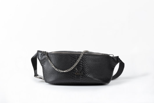 PYTHON EFFECT BELT BAG IN BLACK "LARGE"