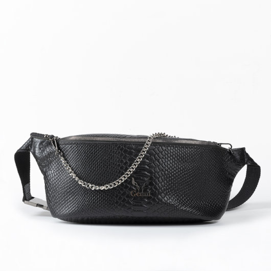 PYTHON EFFECT BELT BAG IN BLACK "LARGE"