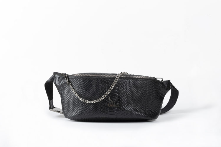 PYTHON EFFECT BELT BAG IN BLACK "LARGE"