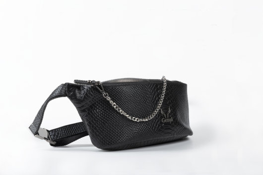 PYTHON EFFECT BELT BAG IN BLACK "LARGE"