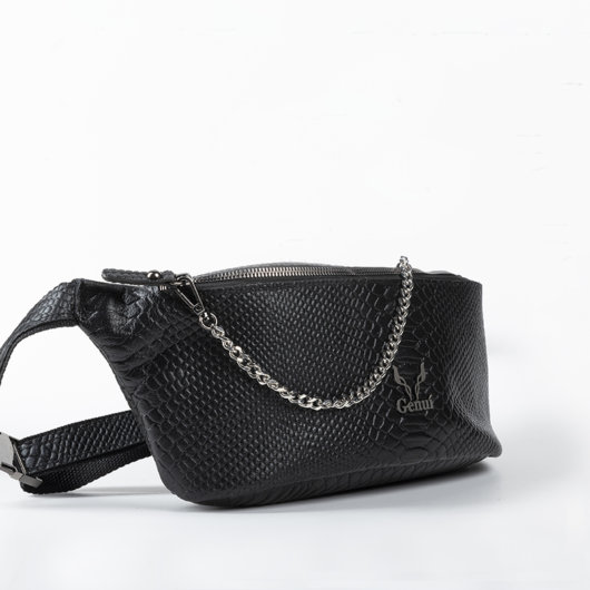 PYTHON EFFECT BELT BAG IN BLACK "LARGE"