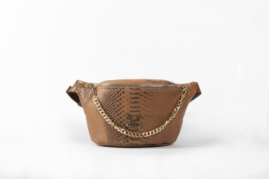 PYTHON EFFECT BELT BAG IN TAN