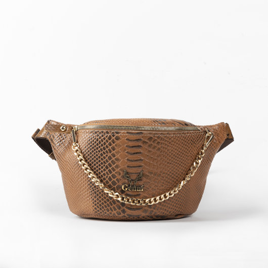 PYTHON EFFECT BELT BAG IN TAN