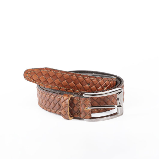 STRAW EFFECT LEATHER BELT IN TAN